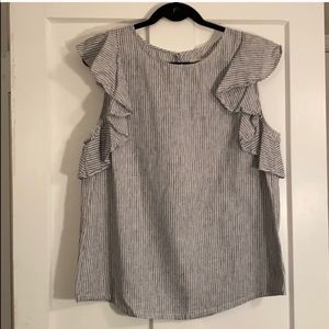 J. Crew linen striped flutter sleeve shirt 12T